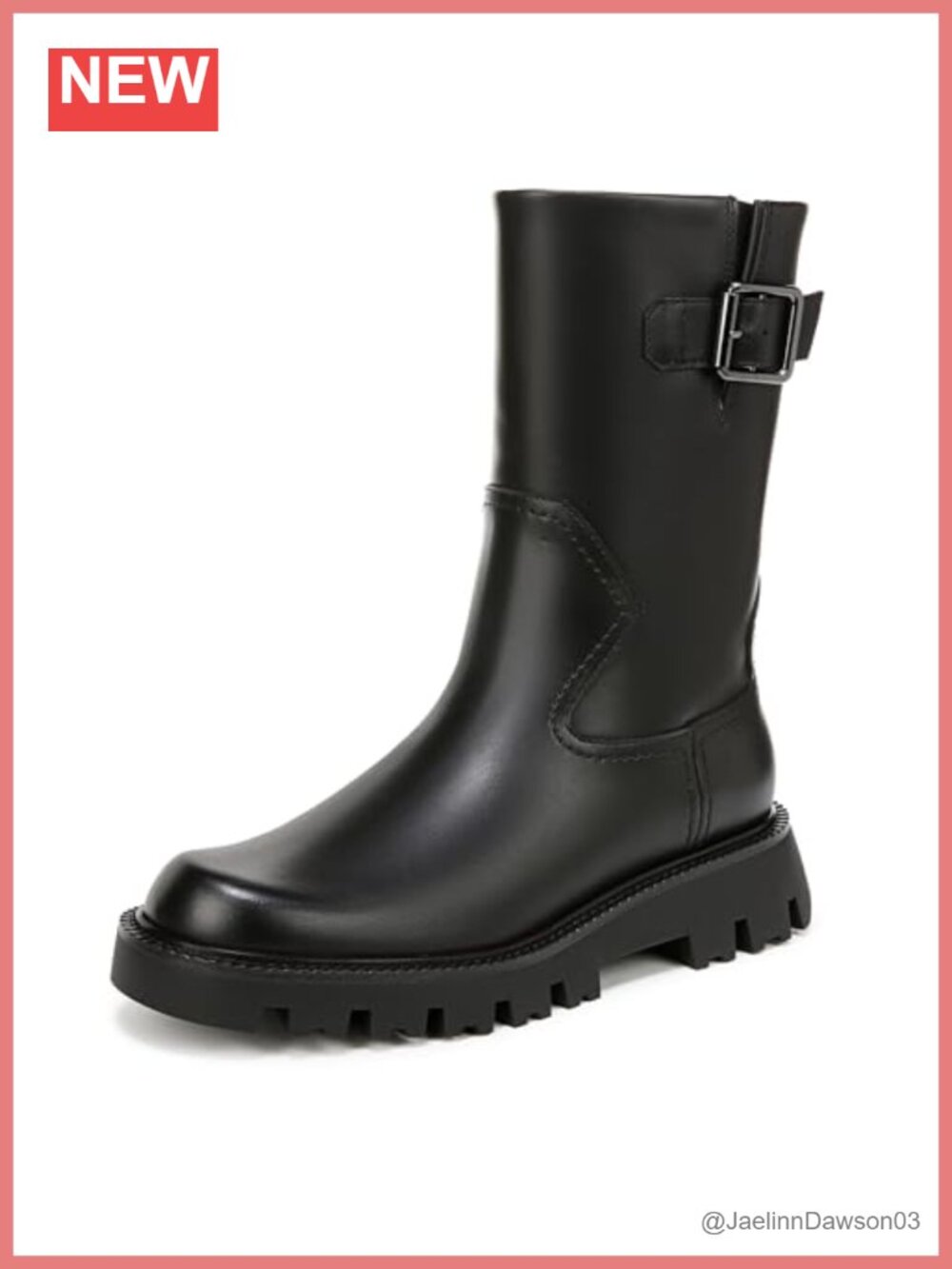 Mid-Calf Moto Boots Leather Platform Lug Sole Zip Womens